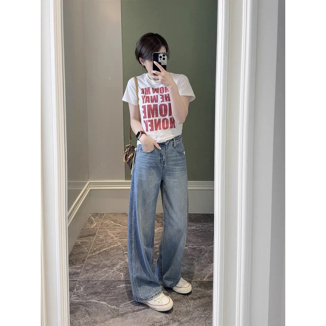 SU【900】花65 愫心 MWMA爆版新款百搭刺绣蓝标阔腿宽松牛仔裤~