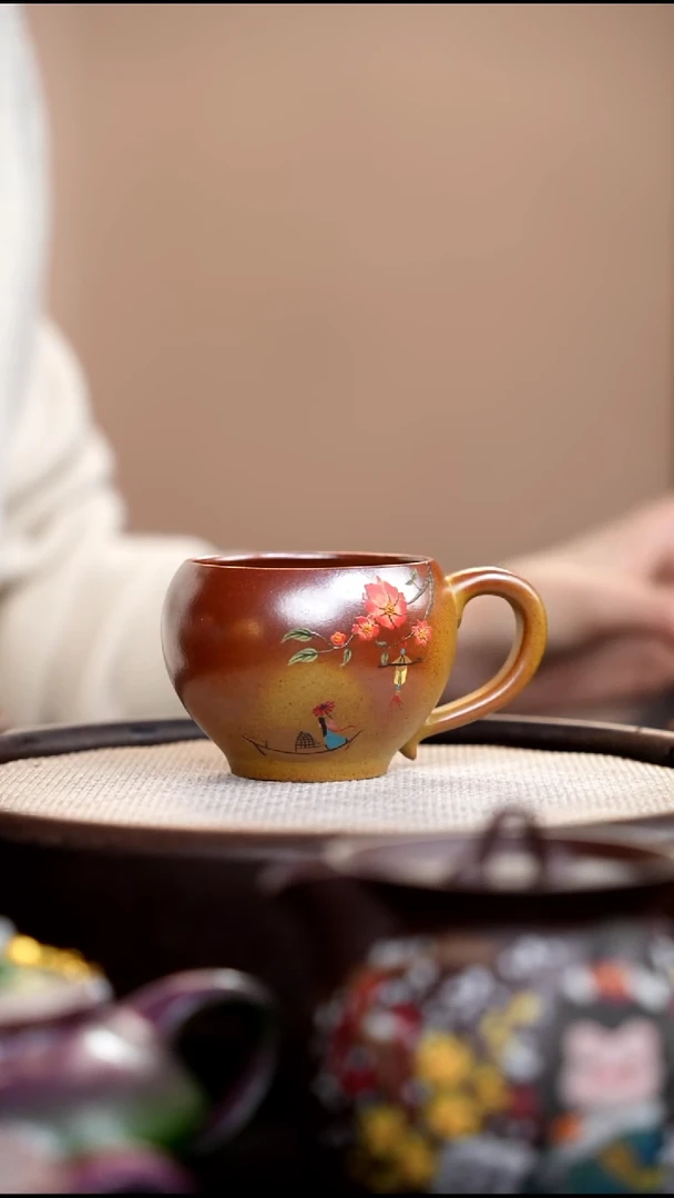 茶壶紫砂柴烧手把杯泛舟
