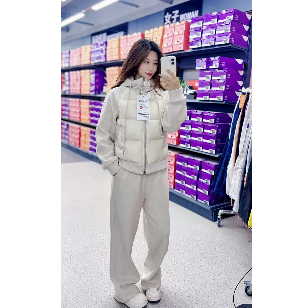 【新国标90白鸭绒】2025冬季休闲时尚加厚保暖连帽羽绒服套装