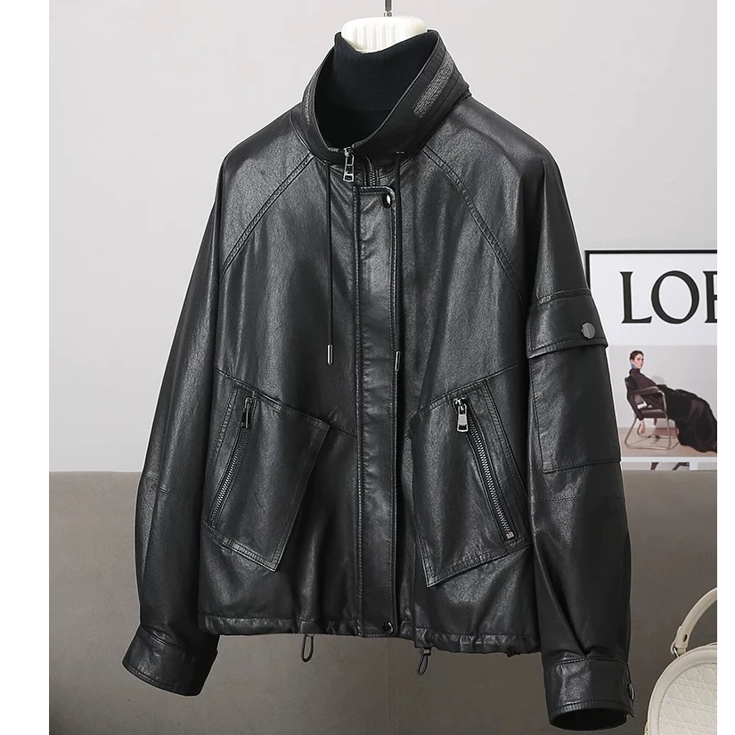 25秋冬新款女装真皮牛皮全植鞣夹克皮衣翻领