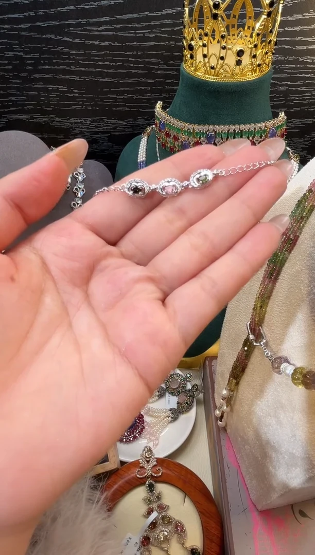 银S925镶嵌手链碧玺手链