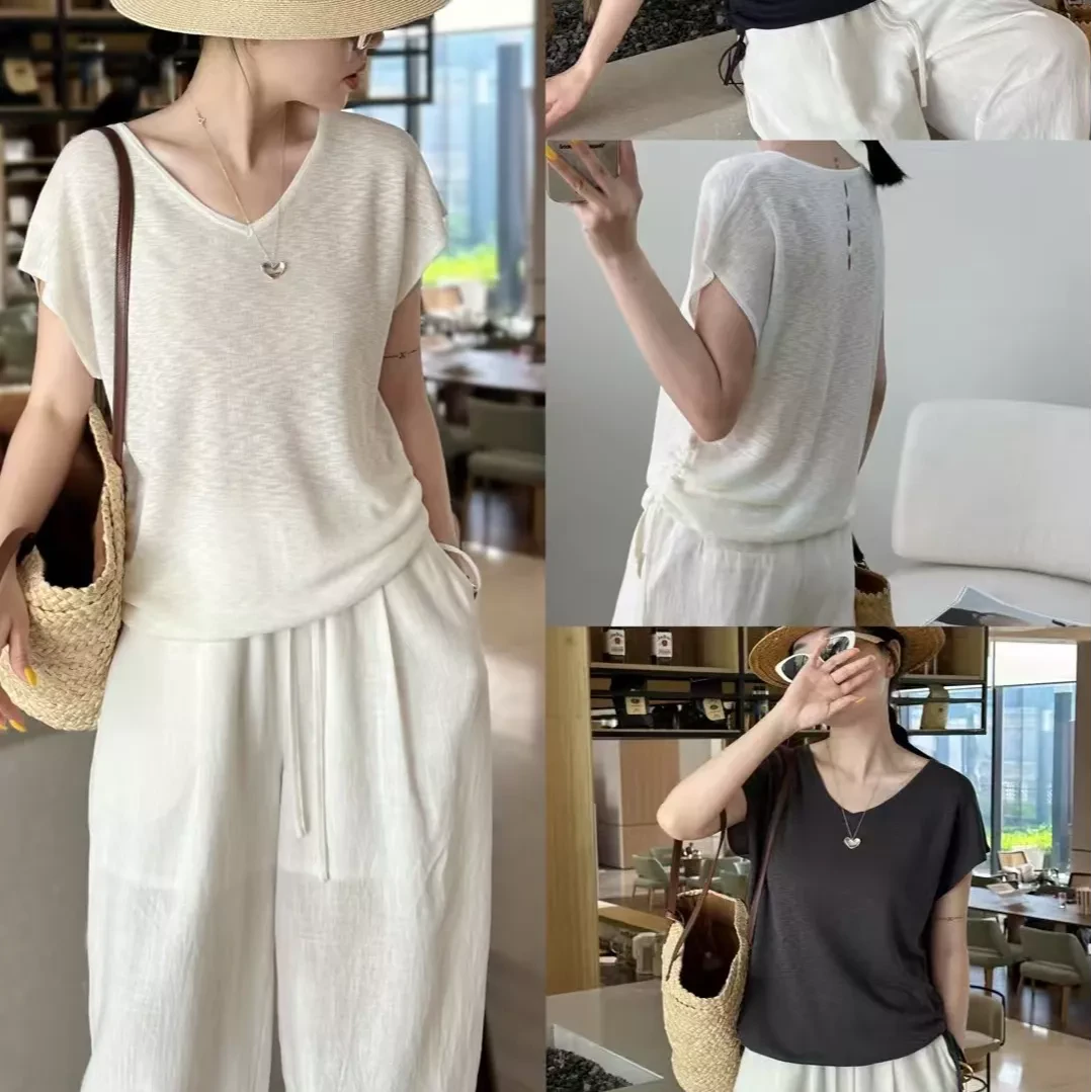 【香香】5220#夏新款后背3扣设计侧边抽绳显瘦上衣