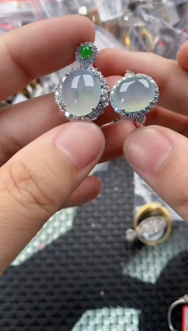 银S925镶嵌戒指翡翠12 12    7