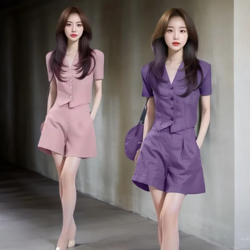 爆款推荐~时尚套装女2025夏季新款洋气显瘦短袖阔腿裤减龄两件套