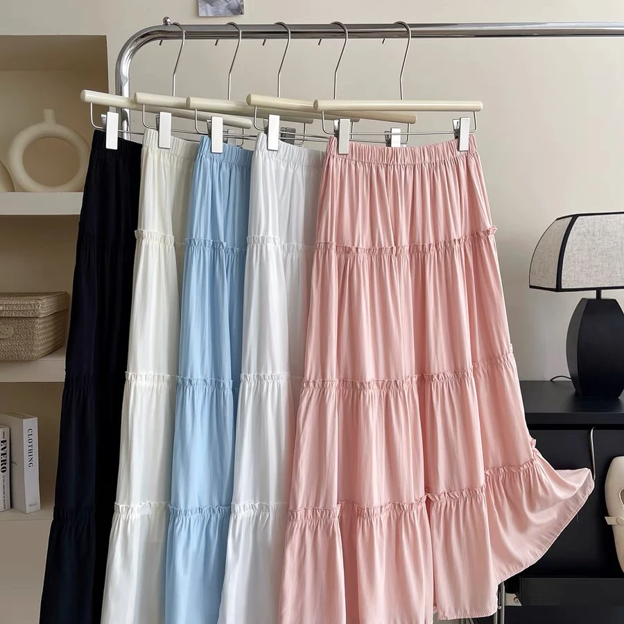 甜美风拼接高腰大摆裙