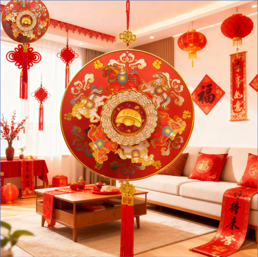 2025新款春节立体旋转福字挂饰骏马纳福客厅新年喜庆装饰diy挂件