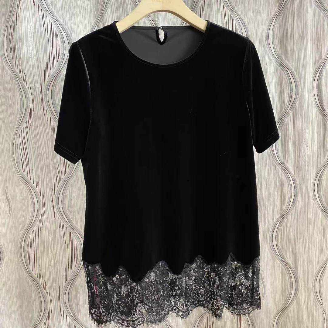 胖人坊大码女装蕾丝丝绒衫4625 衣长75 胸围120