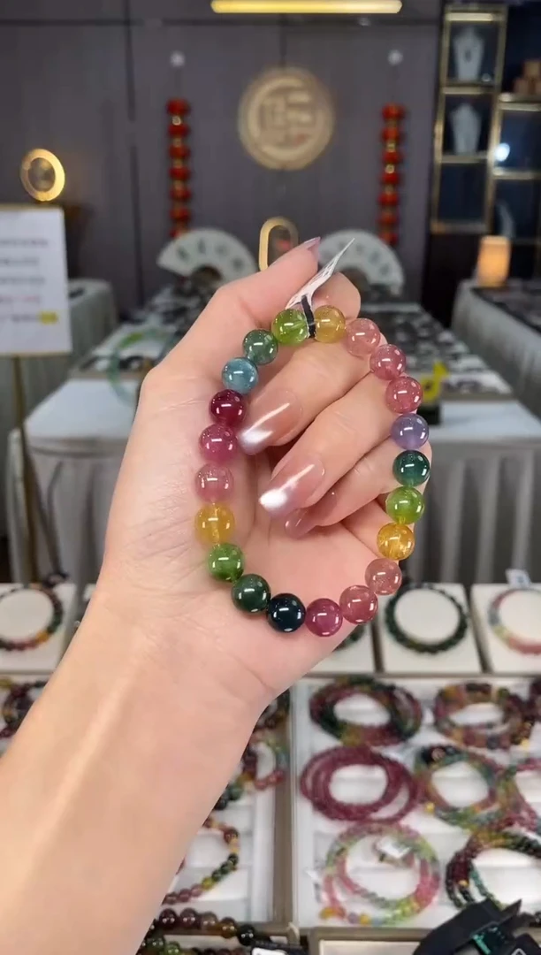 未镶嵌老矿碧玺彩虹冰体单圈手串9mm+碧玺hon多样性发货一条