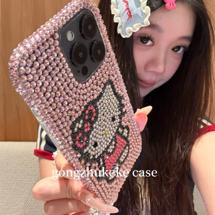 ins韩系满屏闪钻kitty适用iPhone16Promax手机壳15pro少女14pro新