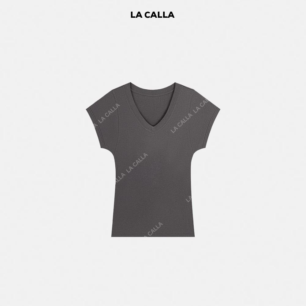 LA CALLA V领日系极简螺纹T YY-M-5276