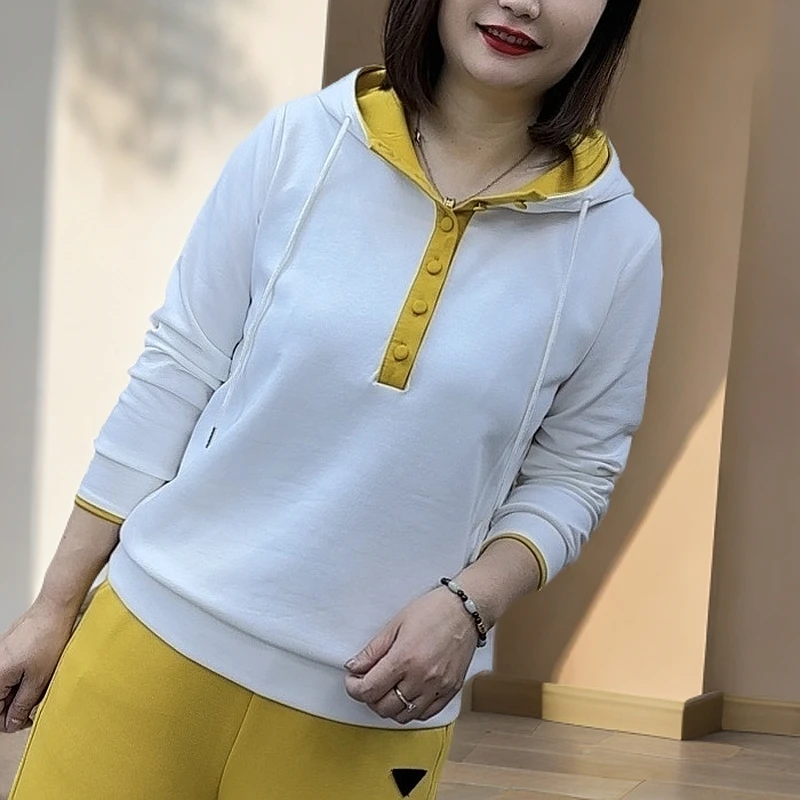 2025新款爆款洋气撞色连帽宽松显瘦女士长袖卫衣HL8295