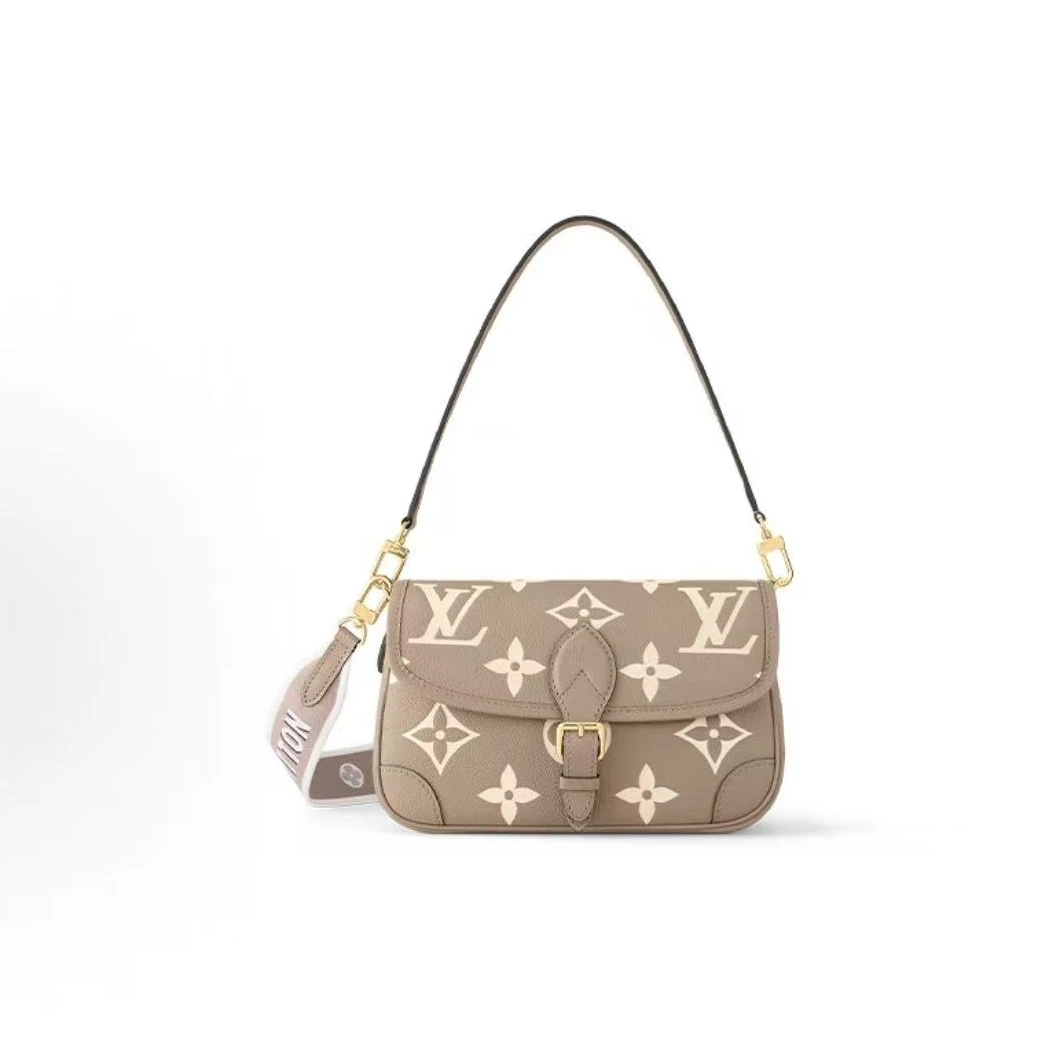 99新 LouisVuitton/路易威登 大象灰/纯黑/奶油白法棍斜跨包