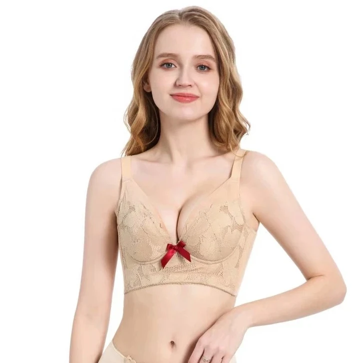 美容院薄款文胸罩聚拢调整型无海绵文胸收副乳大码五排扣女士内衣