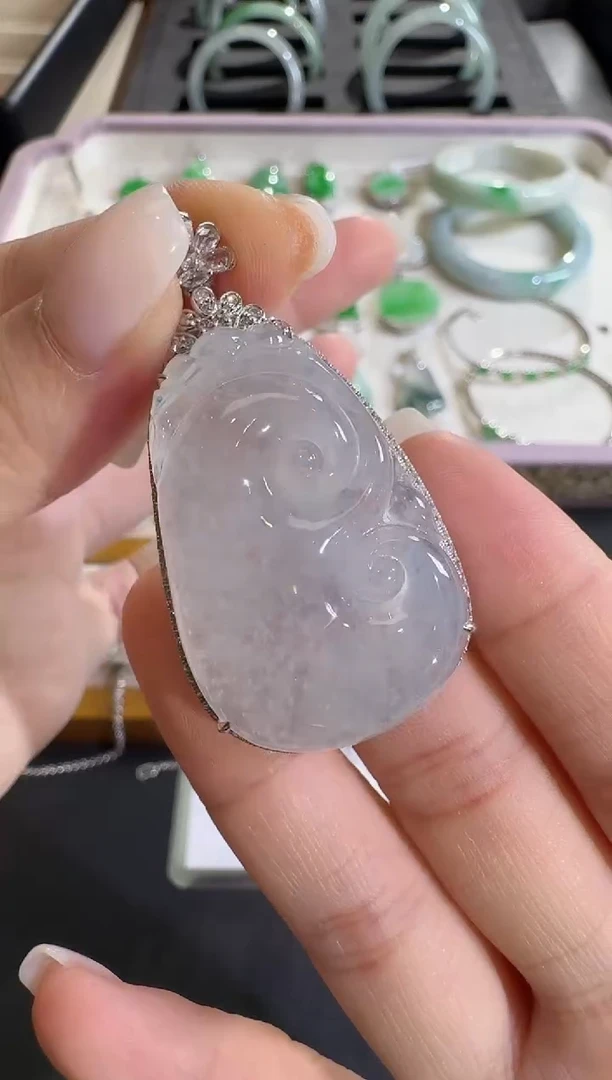 吊坠(不含链)18K金镶嵌翡翠【源头工厂】钻石镶嵌