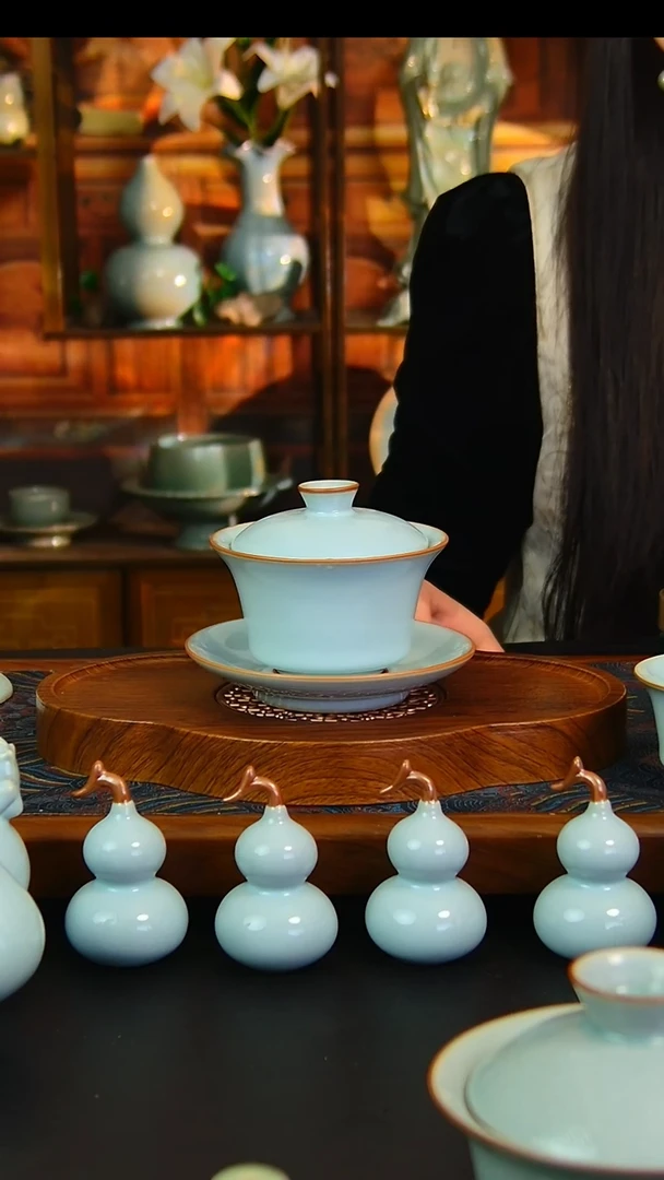 瓷片原矿汝瓷福利马蹄盖碗，微瑕