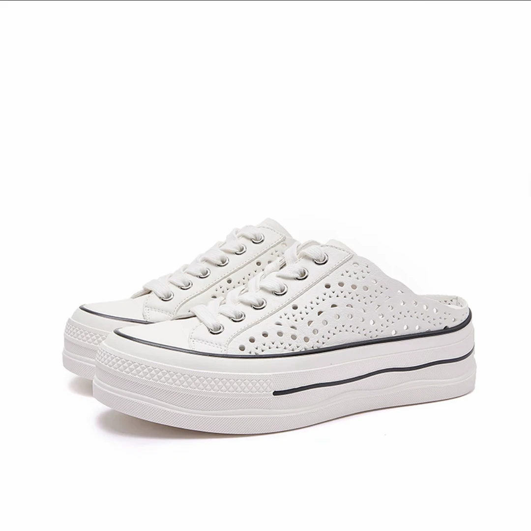 2025全真皮日常镂空蝴蝶结平跟包头包头拖休闲鞋潮流复古风韩系