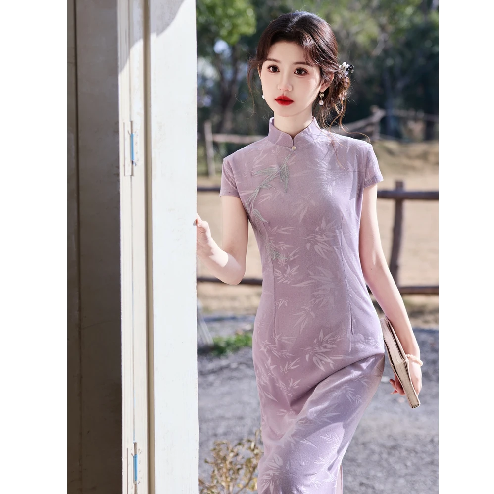 苏故里【月华竹梦】复古气质传统款旗袍新中式日常旗袍双层衣长115