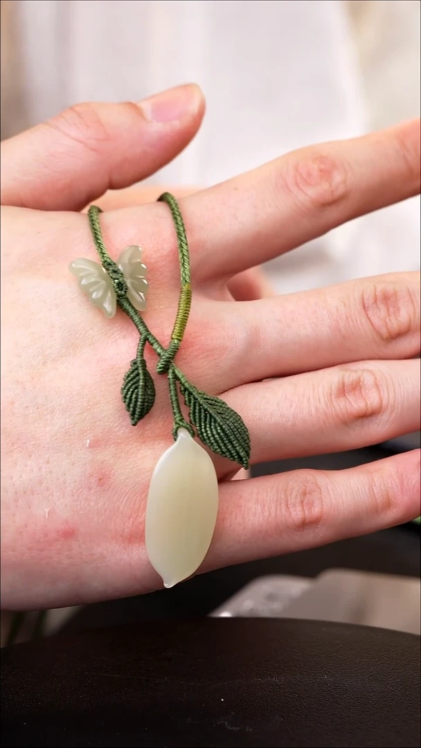 颈饰未镶嵌和田玉清叶 非遗原创设计款纯手工编制项链