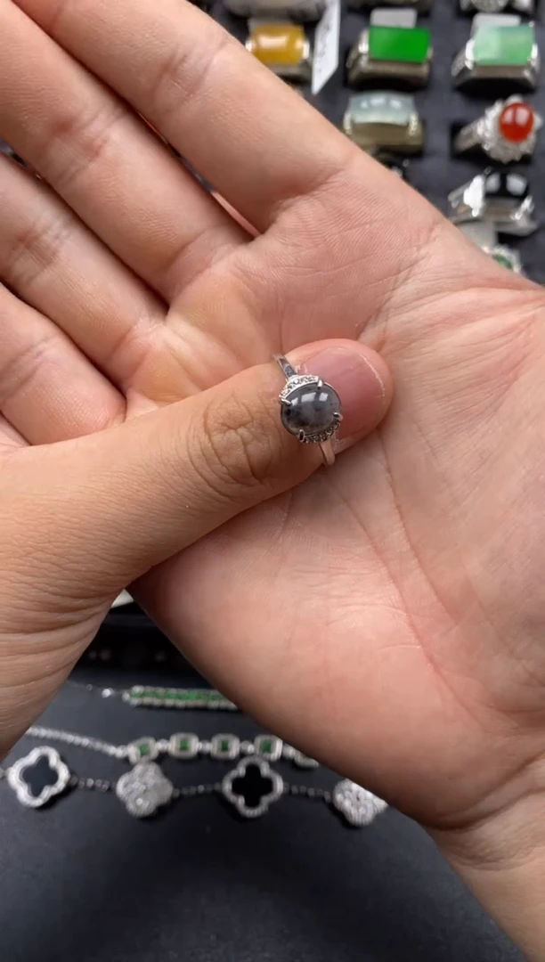 翡翠戒指银S925镶嵌纯天然A货翡翠