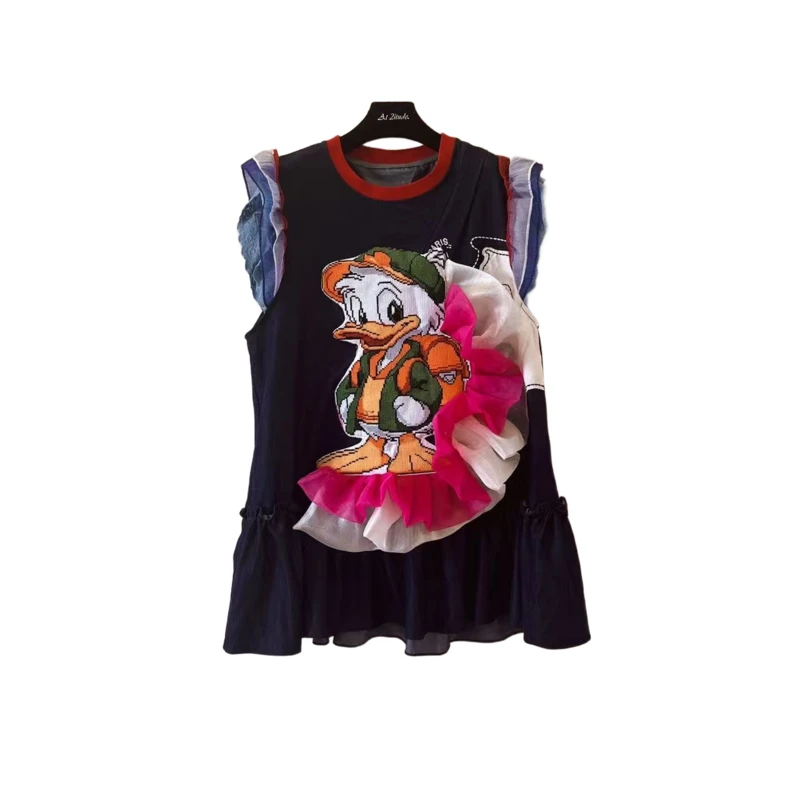 ATT潮牌女装2025夏款欧洲站度假风拼接花卉宽松连衣裙