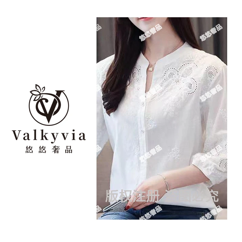 【Valkyvia/悠悠奢品】新刺绣花镂空衬衫七分袖衬衫QYCB1115