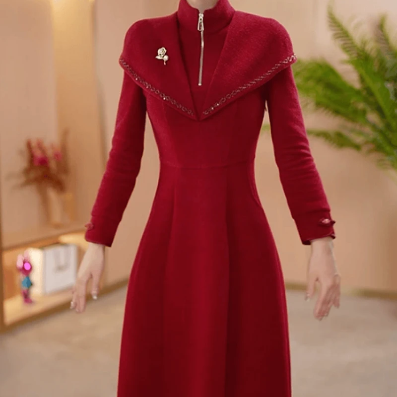 C003【连衣裙】2025冬季新款时尚高端精致优雅气质厚款显瘦连衣裙