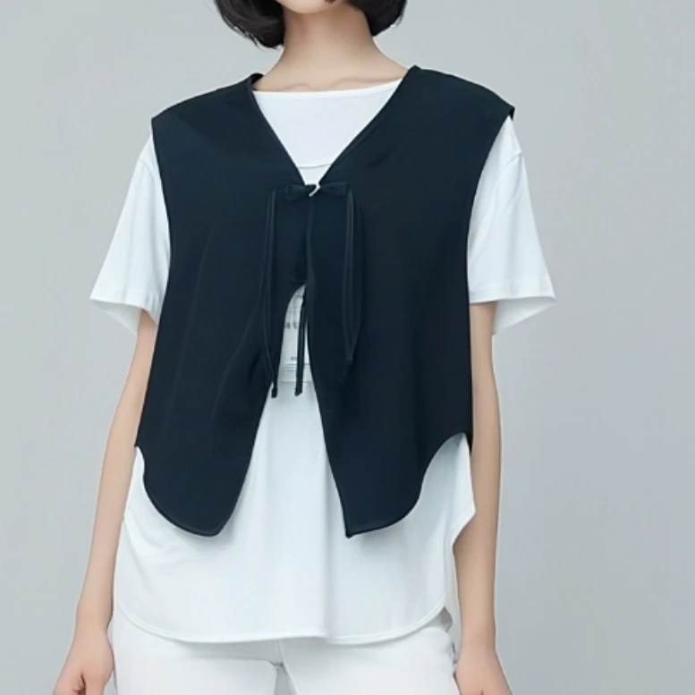 T1472短袖气质时尚休闲百搭夏季简约马甲套装A5