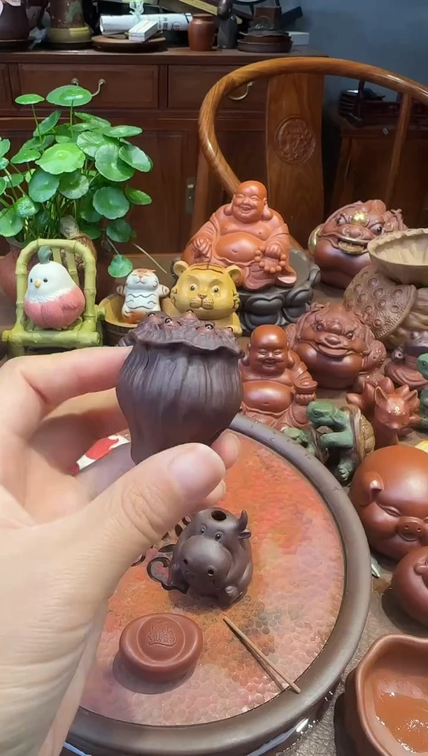 紫砂茶宠紫泥链子盖置