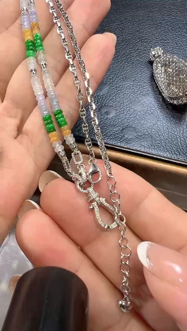 套链18K金镶嵌翡翠燕**茶珠珠