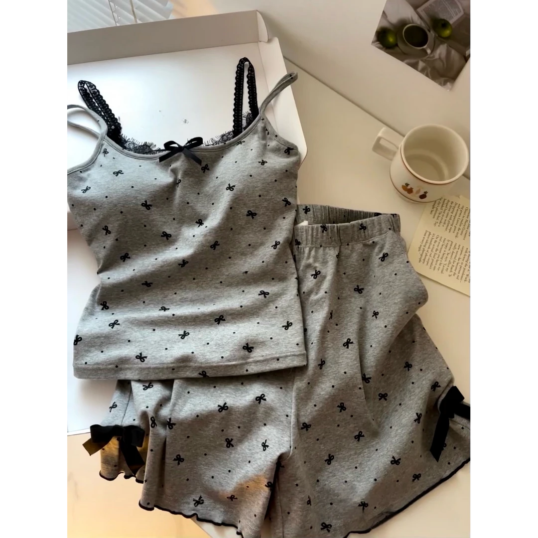 蝴蝶结吊带睡衣女纯欲辣妹带胸垫春夏季2025年新款家居服套装外穿