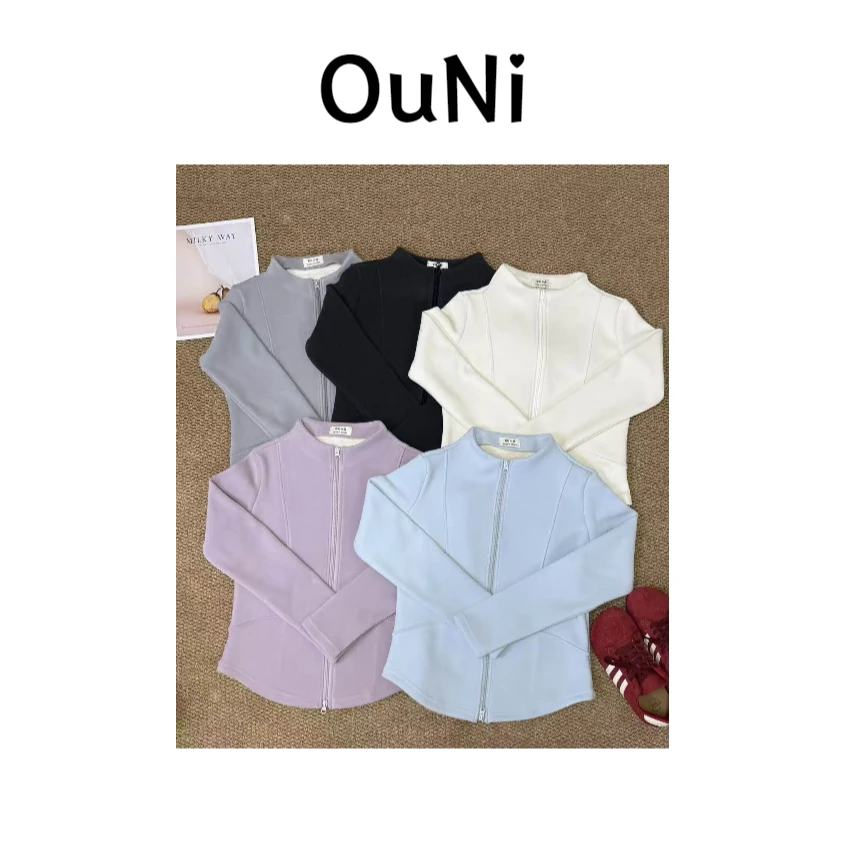 OuNi“慵懒风屿”帽衫户外女开衫直下摆短外套春季  秋季  冬季女款