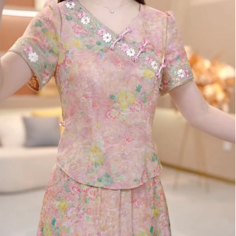 夏季新款套装裙两件套时尚优雅减龄洋气套装