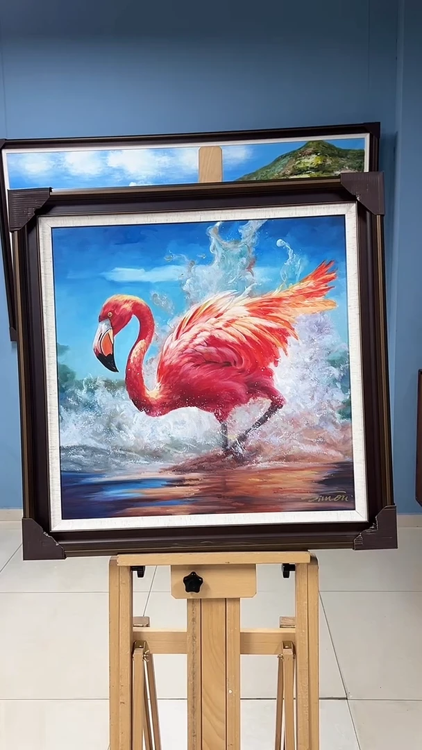 油画陶宗健-60*60-油画作品-火烈鸟