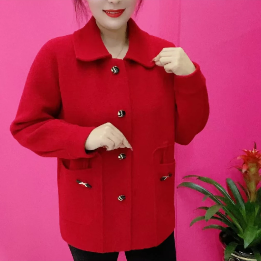 《专柜品质》秋冬气质时尚百搭洋气女士翻领韩版显瘦宽松妈妈外套1