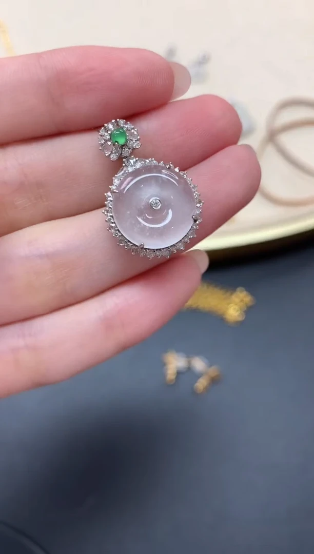 翡翠18K金镶嵌吊坠(不含链)W100|8800