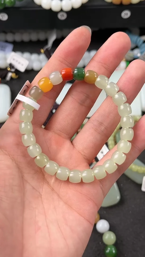 【闪购商品】和田玉手串未镶嵌若羌青黄口带多宝直切手串卡8微色差