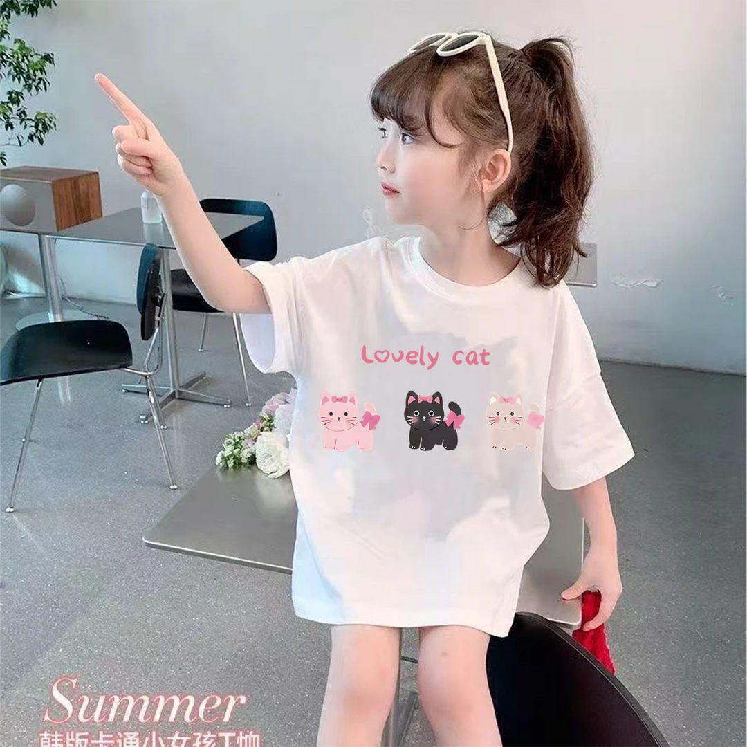 【三只猫】2025韩版女童短袖T恤夏季亲肤女孩洋气韩版柔软纯棉吸汗