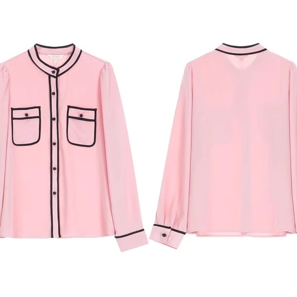 velwin蔚雯秋冬新款时尚粉色上衣优雅百搭气质衬衫女LGCC45YA12