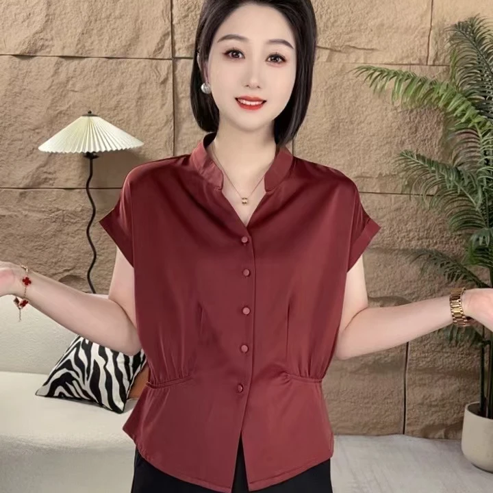 2025夏季新款女大气华尔缎不皱丝滑冰感洋气显瘦百搭时尚衬衫上衣