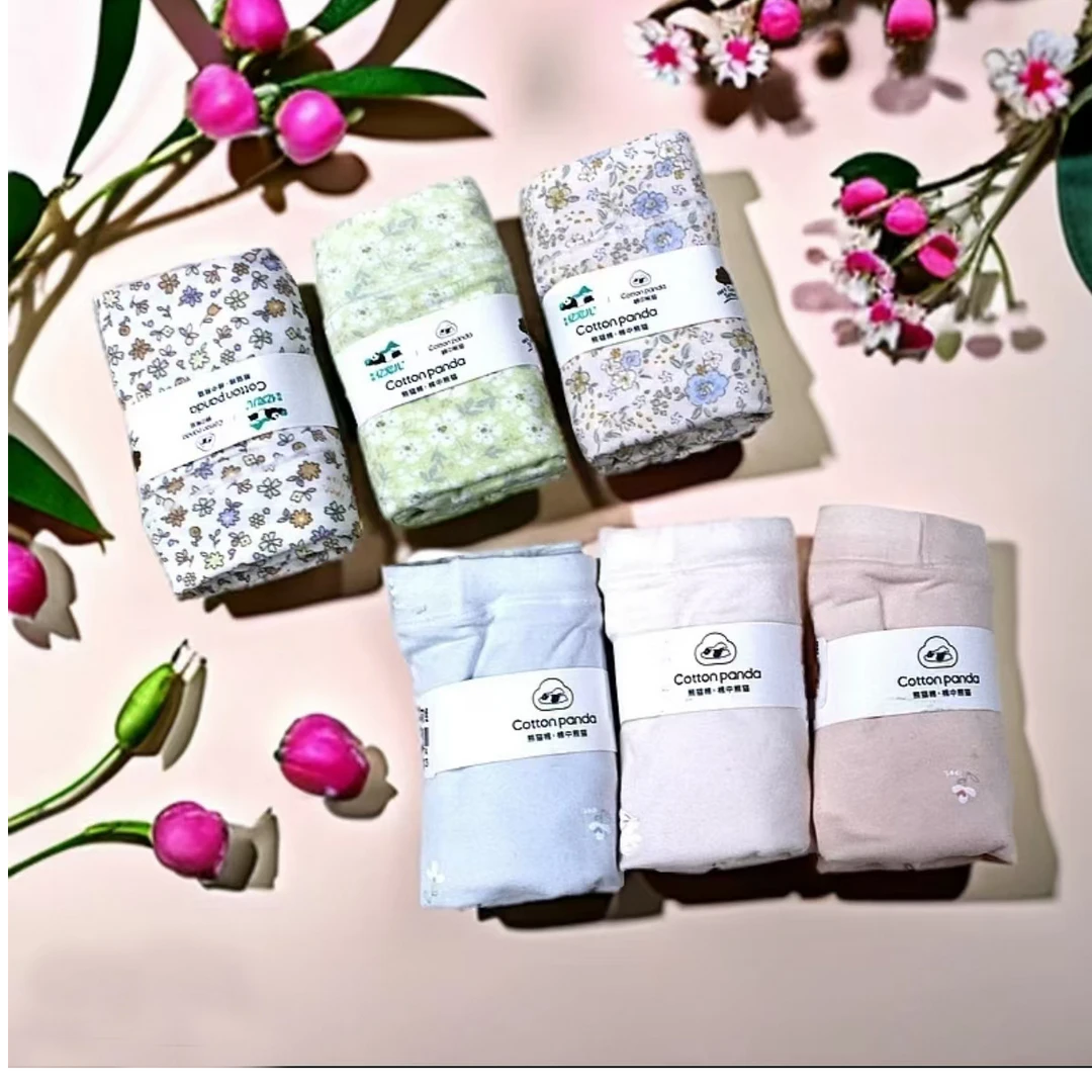 一亩地国货品牌 女士纯棉100支新疆棉熊猫棉柔软舒适亲肤内裤