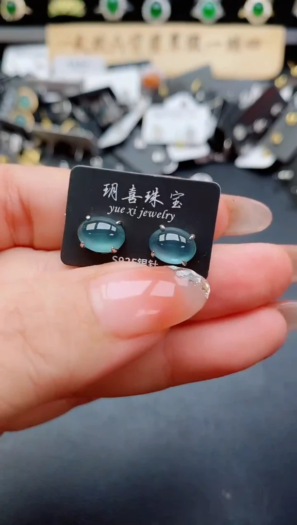 银S925镶嵌翡翠耳饰00