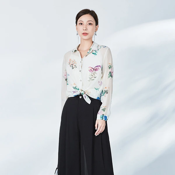 【丽公主】圣迪奥清新优雅印花长袖宽松舒适夏季衬衫S243Z0507