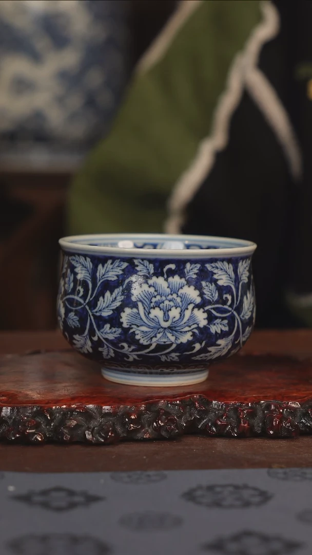 【闪购商品】杯云林匠造蓝底牡丹炉式杯111111111