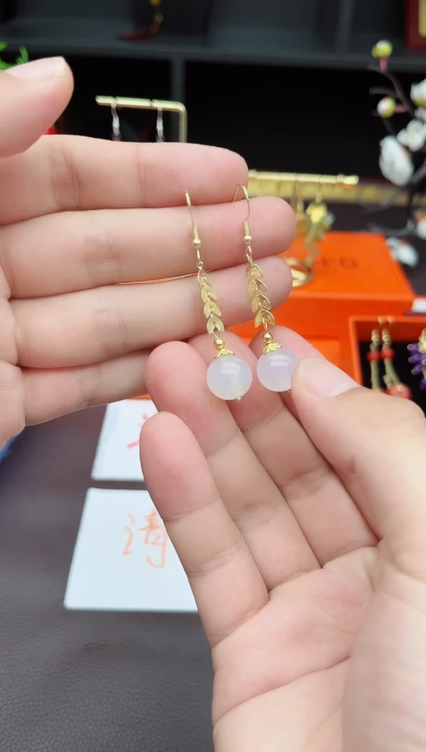 玛瑙/玉髓耳钉银S925镶嵌915000