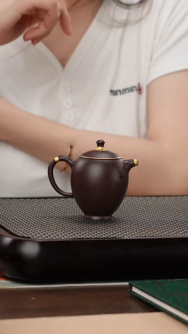 茶壶紫砂四号井茄皮紫泥描金怀香130cc