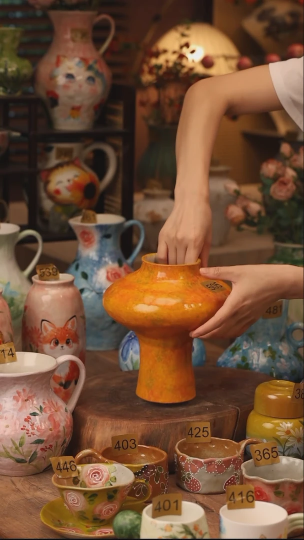 陶瓷505景德镇设计师手作花器摆件侘寂风