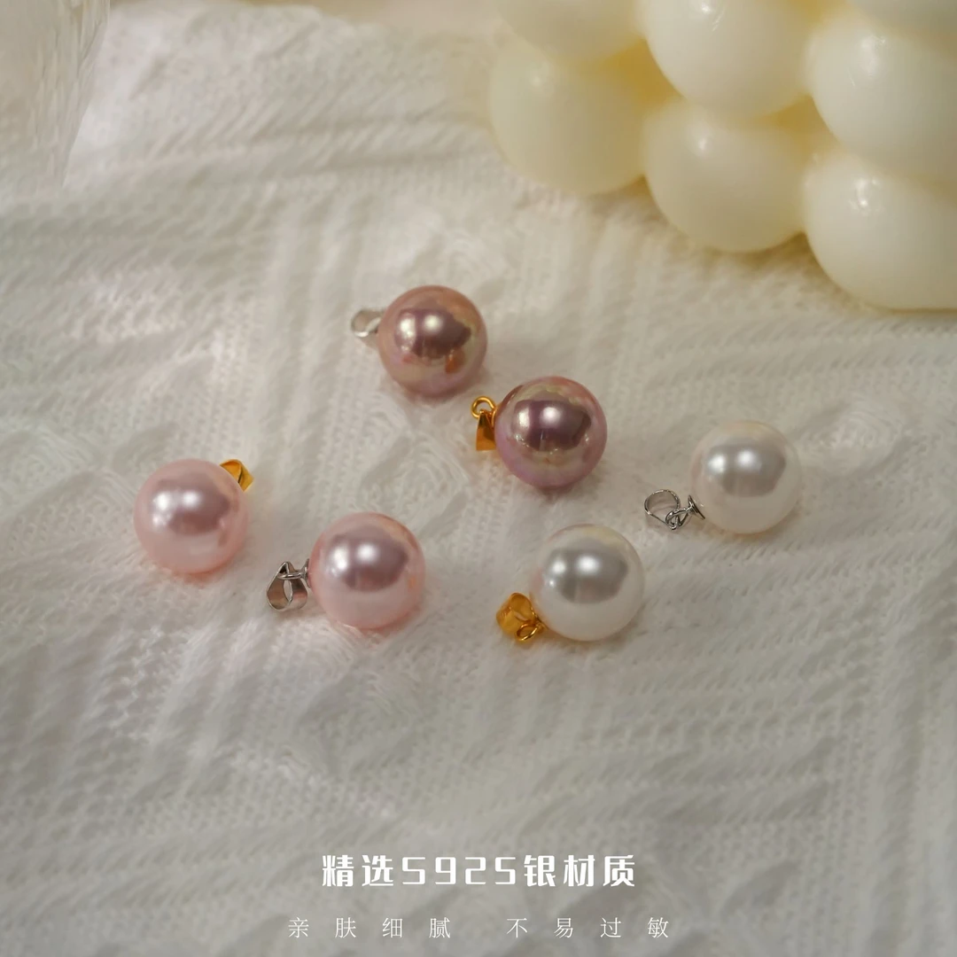 丽沁 吊坠925银仿珍珠 复古珠珠吊坠女简约瓜子扣百搭挂坠