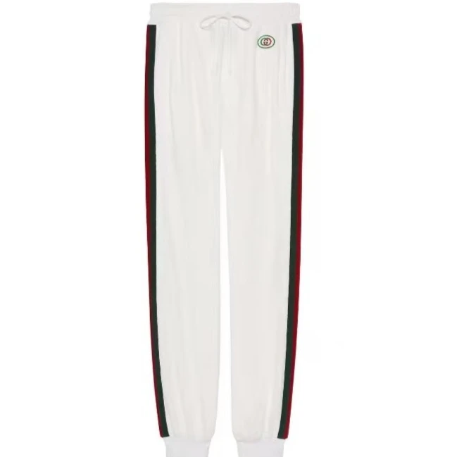 未使用 GUCCI/古驰 侧边饰logo刺绣纯棉运动卫裤白色休闲长裤