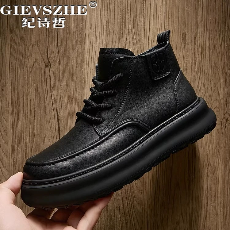 纪诗哲男鞋时尚潮流百搭短靴男款复古厚底休闲鞋子透气轻便马丁靴