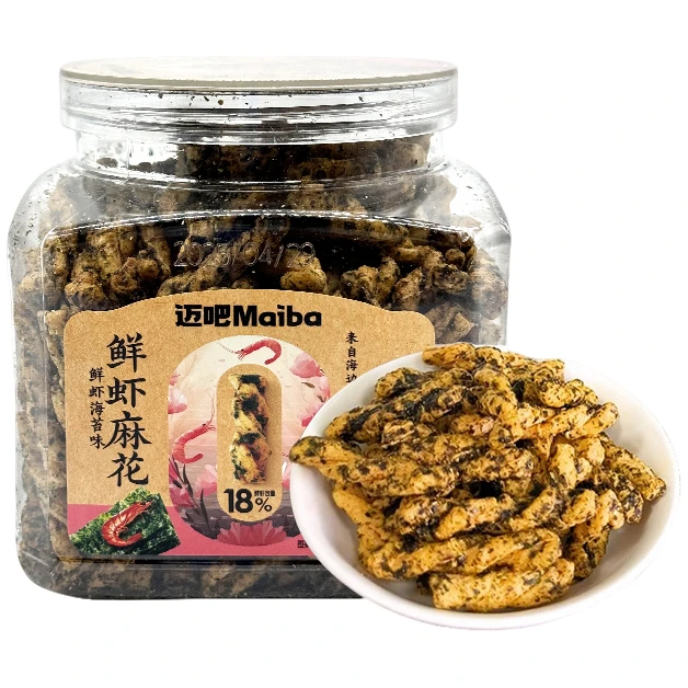 迈吧鲜虾麻花鲜虾海苔/蟹黄/甜花椒300g/罐追剧零食